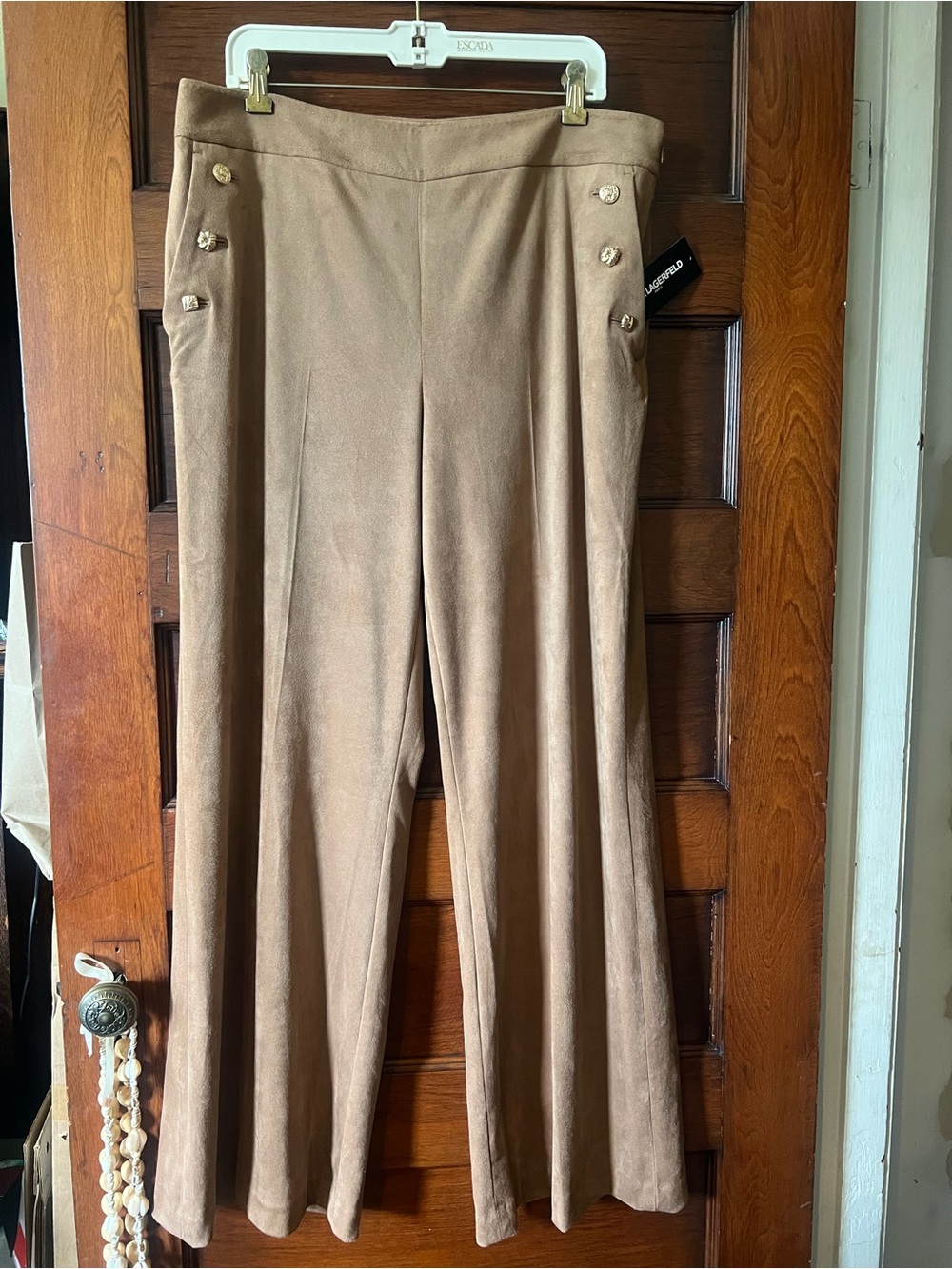 Karl Lagerfeld Wide-Leg Pants in Brown with Gold Buttons